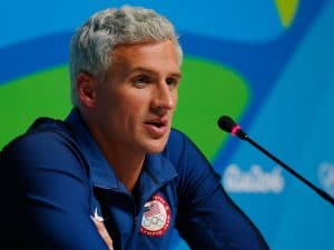 Ryan Lochte at a press conference.