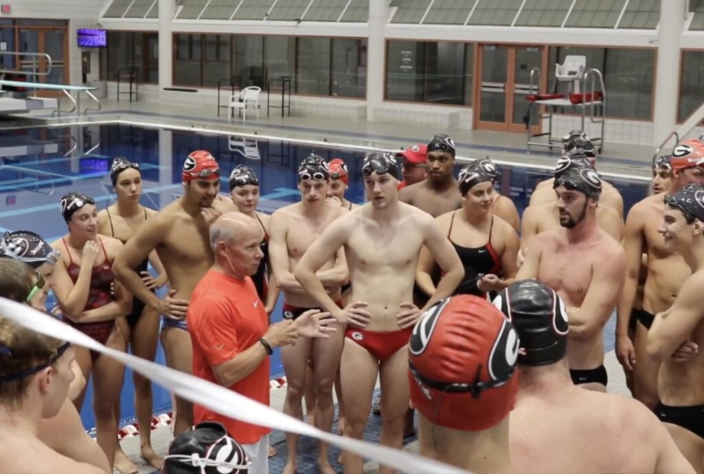 Breaststroke Olympic Coach Jack Bauerle during coaching session