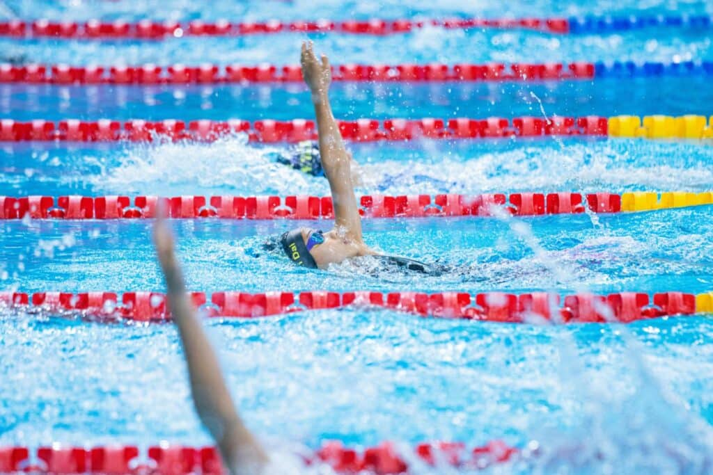 Backstroke swimmers in the pool