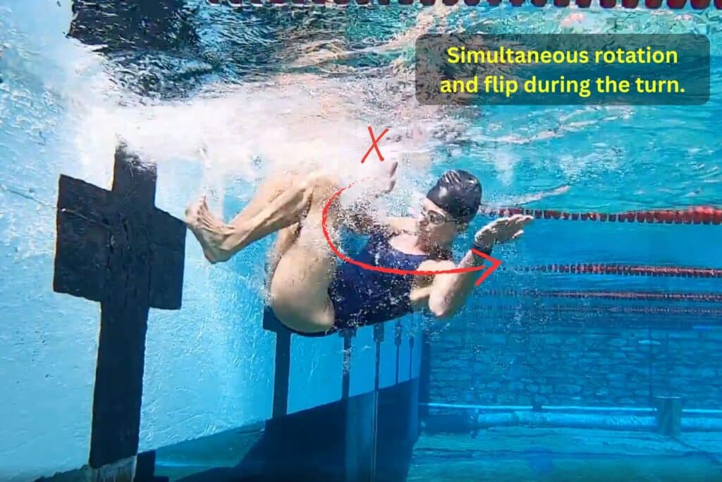 simultaneous rotation and flip during the turn